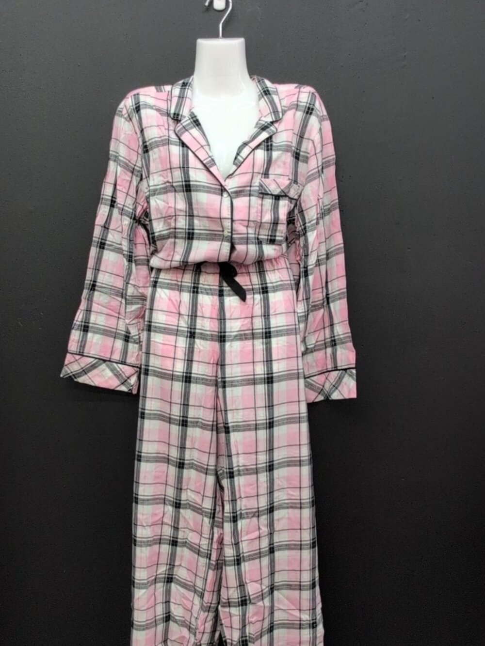 Victoria Secret Flannel Long Sleeves Top Pajama Set Large Multicolor